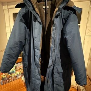 Lands' End slate Blue Outerwear. Heavy winter coat. 3/4 length.